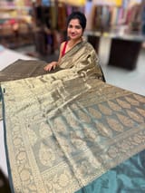 Forest Green Banarasi katan Tonchoi weaving Saree in monotone look