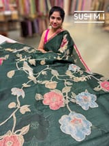 Bottle Green Designer Organza with Tissue applique work : S62F098