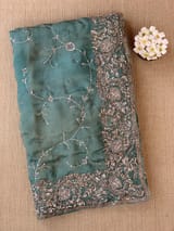 Peacock Blue Pure Organza heavy allover Handwork Saree