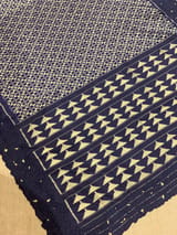 Midnight Blue Cambodian–inspired Ikkat Silk Saree with cutwork Rose Border SS50346