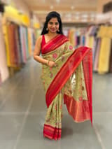 Light Olive Tissue Gorgette Fusion Saree with vidarbha Borders SS50226