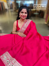 Bright Pink Satin Saree with  sabyasachi borders : D62F044