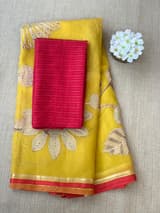 Mango Yellow Designer Organza with Tissue applique work
