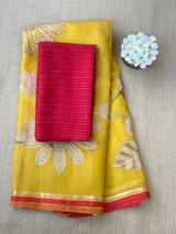 Mango Yellow Designer Organza with Tissue applique work