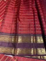 Dark Rust Kanchipuram Vintage striped Saree with gap borders SS50169