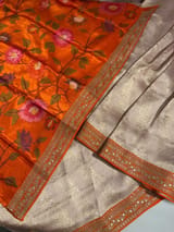 Lilacish pink & Orange Combo Banarasi Tissue Brocade saree SS50219