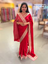 Red Satin Saree with sabyasachi borders : D62F054