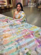Printed Organza Tissue stripes saree with embroidery