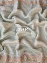 Mint Pure Organza Saree with heavy Handwork