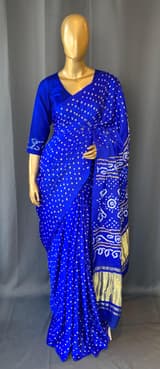 Royal Blue pure gajji silk bandhini Saree