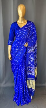 Royal Blue pure gajji silk bandhini Saree