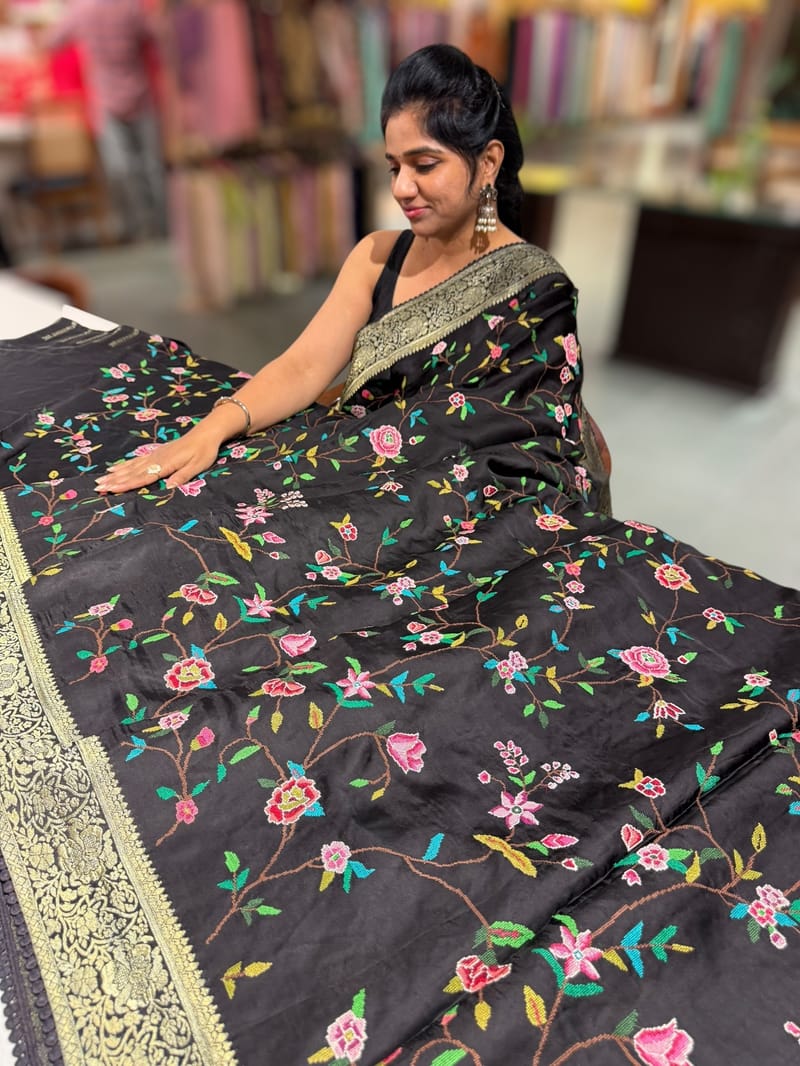 Black Mashru Banaras with embroidery SS5009