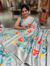 Light Grey Kanchi Soft Silk Saree with ajamdani inspired print SS50503