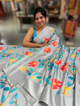 Light Grey Kanchi Soft Silk Saree with ajamdani inspired print SS50503