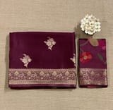 Wine Mashru Silk Saree with Paithani inspired embroidered blouse