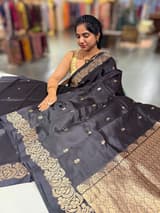 Black Poona Silk Saree with Mashru Open Borders