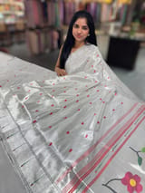 Silver Pure handloom paithani tissue  saree SS50374