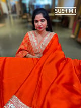 Fanta Orange Satin Saree with sabyasachi borders : D62F048