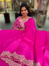 Fushcia Pink Pure Organza Handwork Saree with heavy Designer Blouse