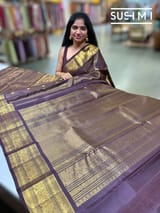 Darkbrown & Violet dual tone vaira oosi stripes Vintage Kanjeevaram Saree : S62F119