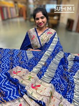 Royal Blue bandhej saree with embroidery : S62F203