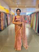 Onion Pink Banarasi Tissue checks Saree with Sabyasachi Borders
