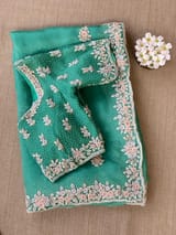 Sea Green Pure Organza Handwork saree DSCL040