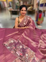Wine Pure Tissue Saree with embroidered border