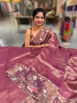 Wine Pure Tissue Saree with embroidered border