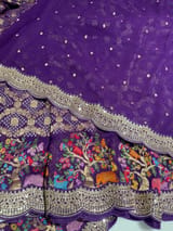 Brinjal Bandhini Georgette Saree with sabya style scallop border SS5050
