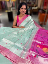 Mint Blue Pure handloom paithani tissue  saree