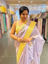 Lilac Pure Organza Saree with banarasi pitawork border and bird applique motifs allover the saree SS50303