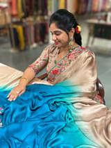 Chikoo–Copper Blue Ombre Satin Saree with Petite Point Border SS5024