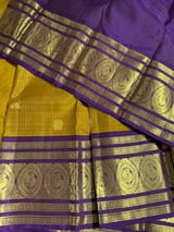 Mustard olive & Brinjal Combo Kanchipuram Vintage checks Saree SS50158