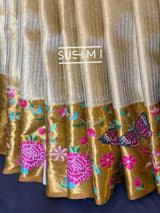 Gold Kanjeevaram Tissue Sareewith petite point embroidery : S62F086