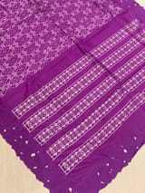 Brinjal Cambodian–inspired Ikkat Silk Saree with cutwork Rose Border SS50347