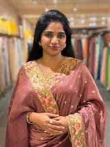 English Brown Raw Silk Saree with Embroidery SS50499