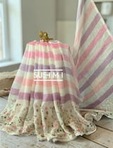 Stripe Printed Pure Lenin with embroidered skirt border