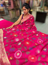 Dark Pink  Banaras Mashru Silk with embroidery