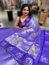 Purple Premium Handloom Designer Tissue saree with exquisite embroidery