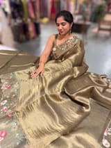 Mehendi Pure Tissue Saree with embroidered border