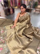 Mehendi Pure Tissue Saree with embroidered border
