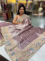 Mauve Pure Handloom Tissue Saree with pure Tussar embroidered border SS50235