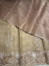 Chickoo Tussar Saree with organza embroidered border SS50550
