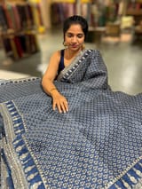 Kareena Kapoor Inspired Indigo Pure Organza Printed Saree with Handwork border and Blouse SS50313