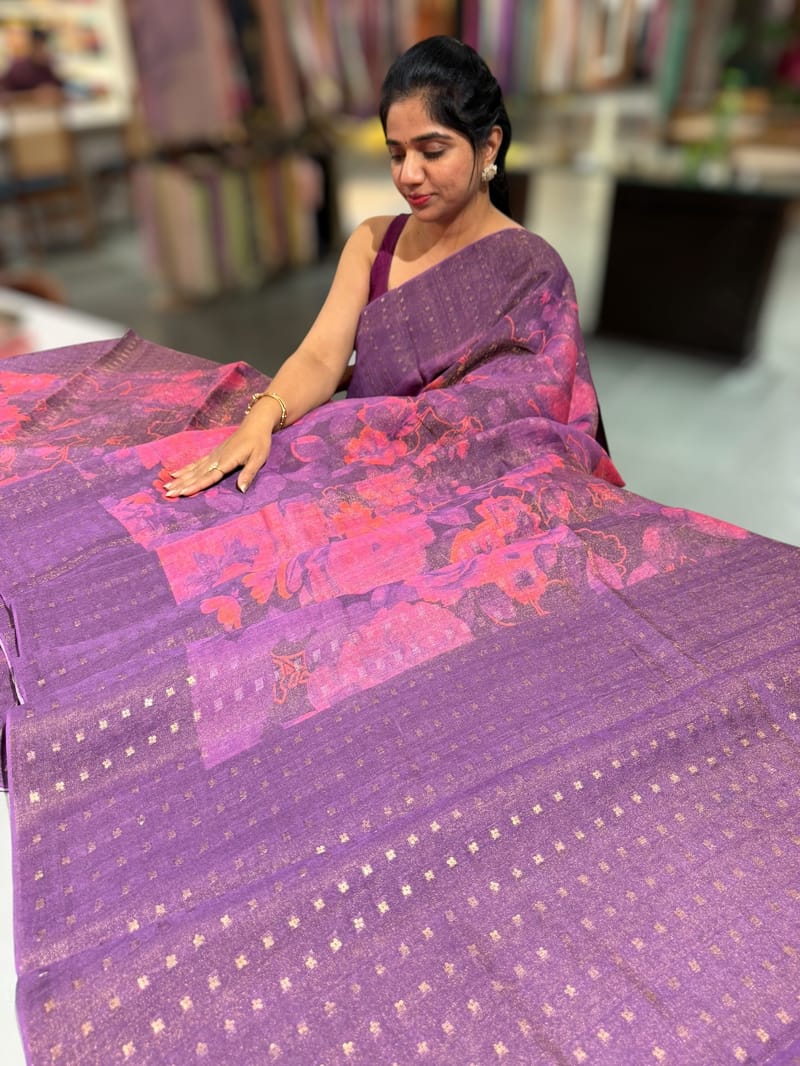 Wine Printed Tussar Tissue Saree SS50451
