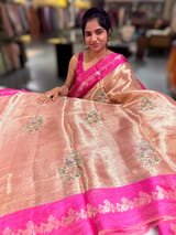 Pink Banarasi Brocade Tissue with embroidery