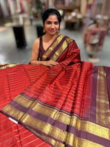 Dark Rust Kanchipuram Vintage striped Saree with gap borders SS50169