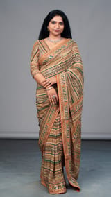 Designer Printed Crepe Silk Saree with embroidery