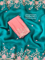 Peacock Green Pure Organza heavy handwork saree
